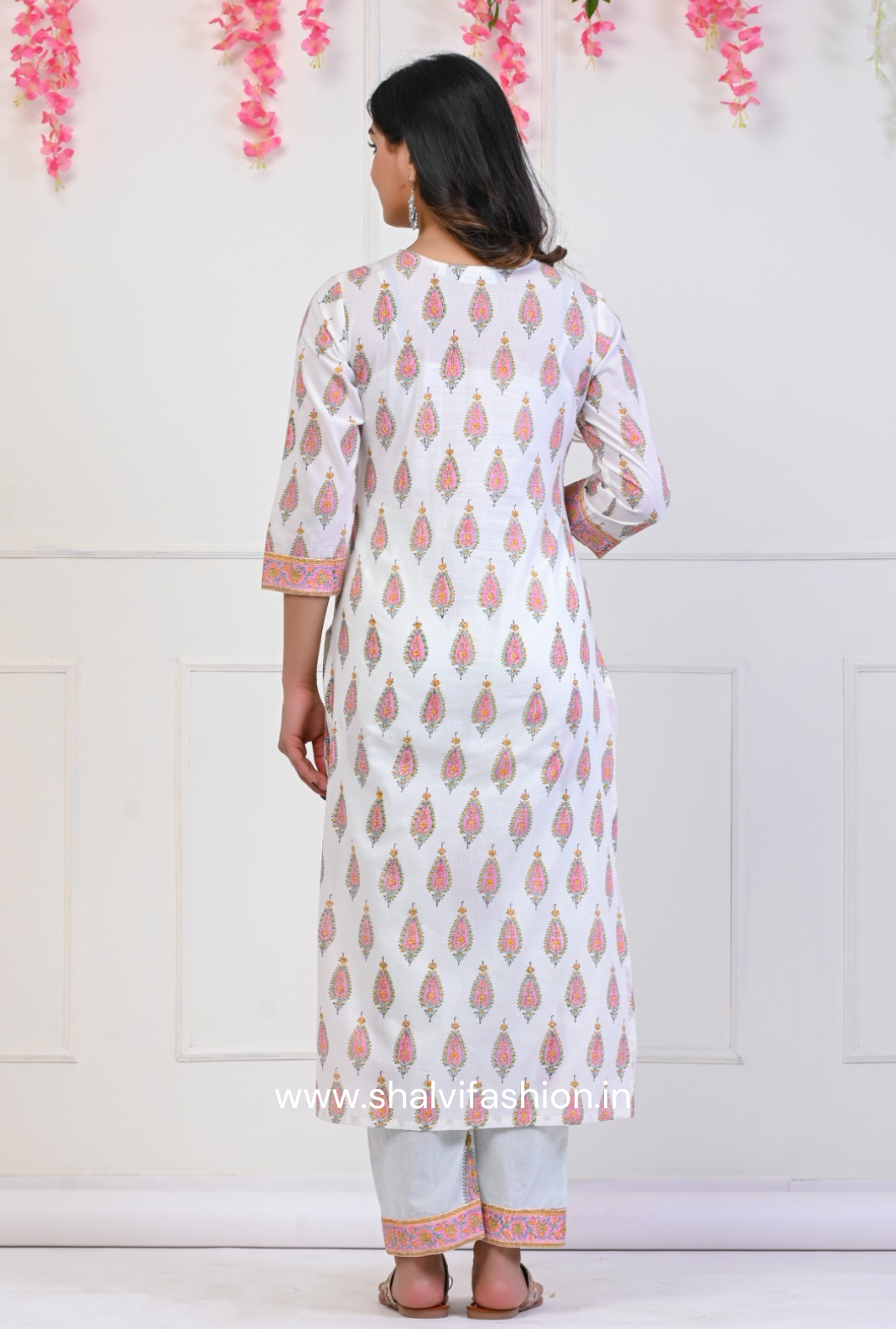 Shop hand block print cotton suits with organza dupatta (CSS68ORG)