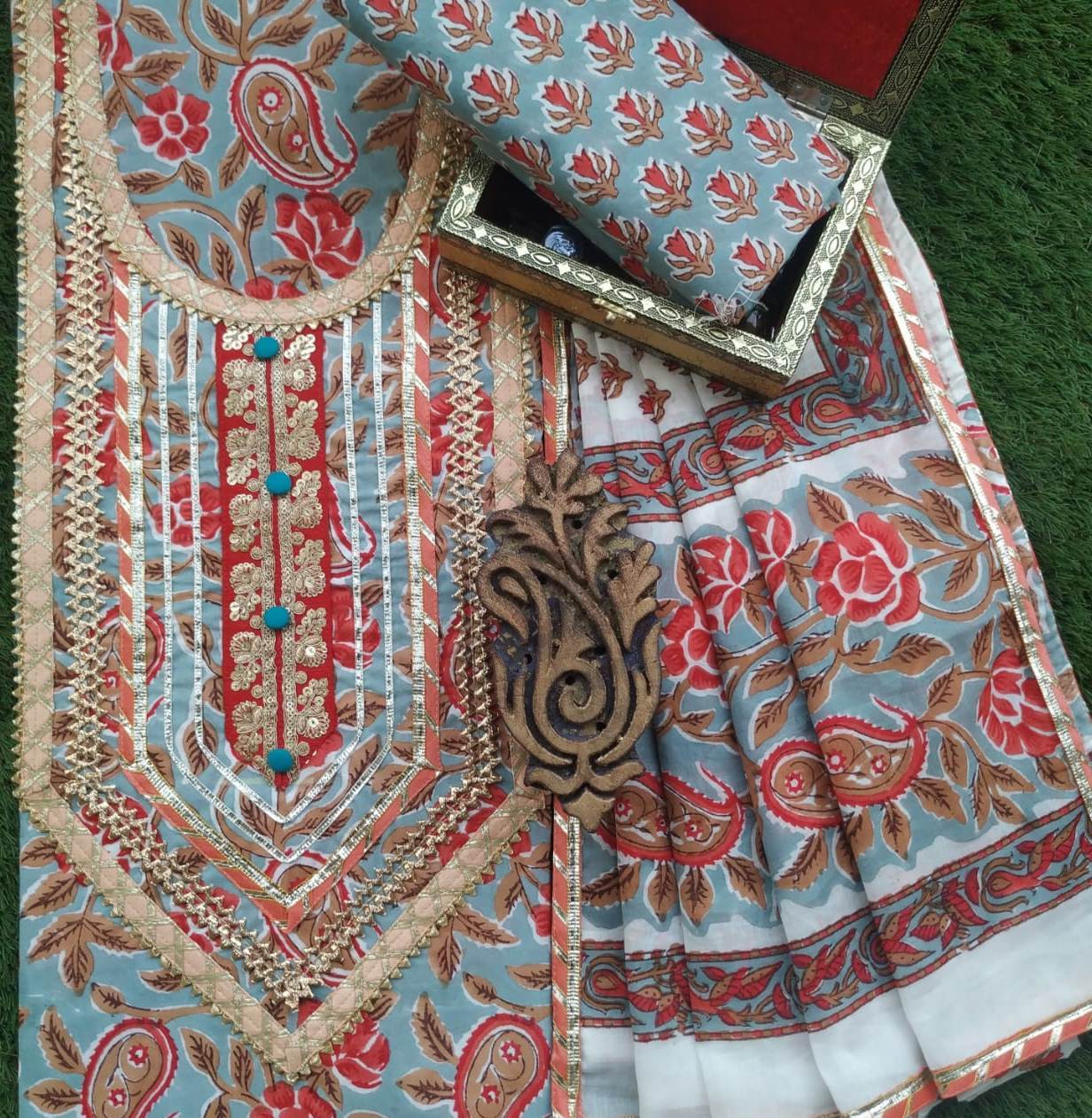 Shop Unstitched Festive Season Gota Collection with Classy Mulmul Dupatta (GOTA155)