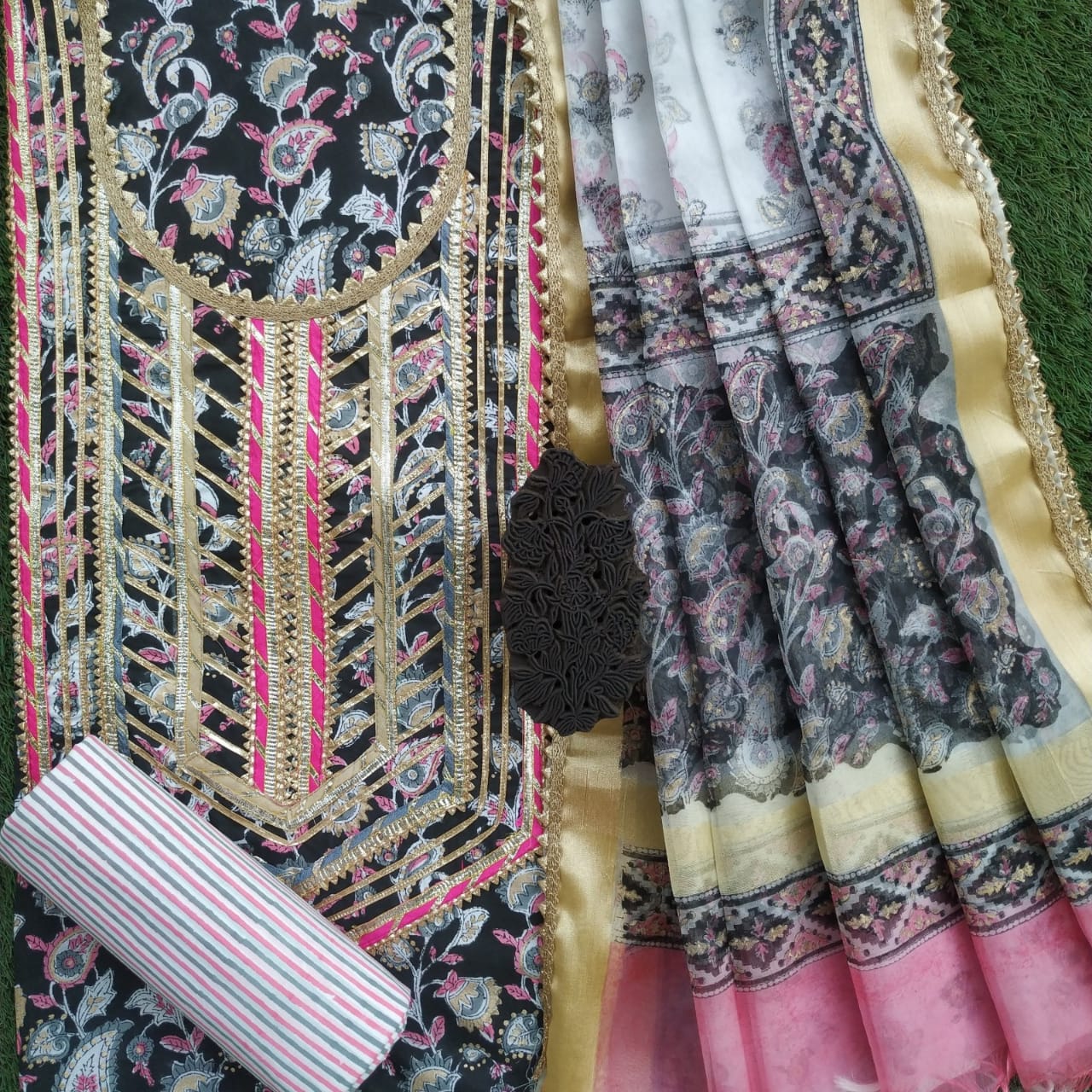 Shop Unstitched Gota Work Suit with Premium Organza Dupatta (GOTA182)
