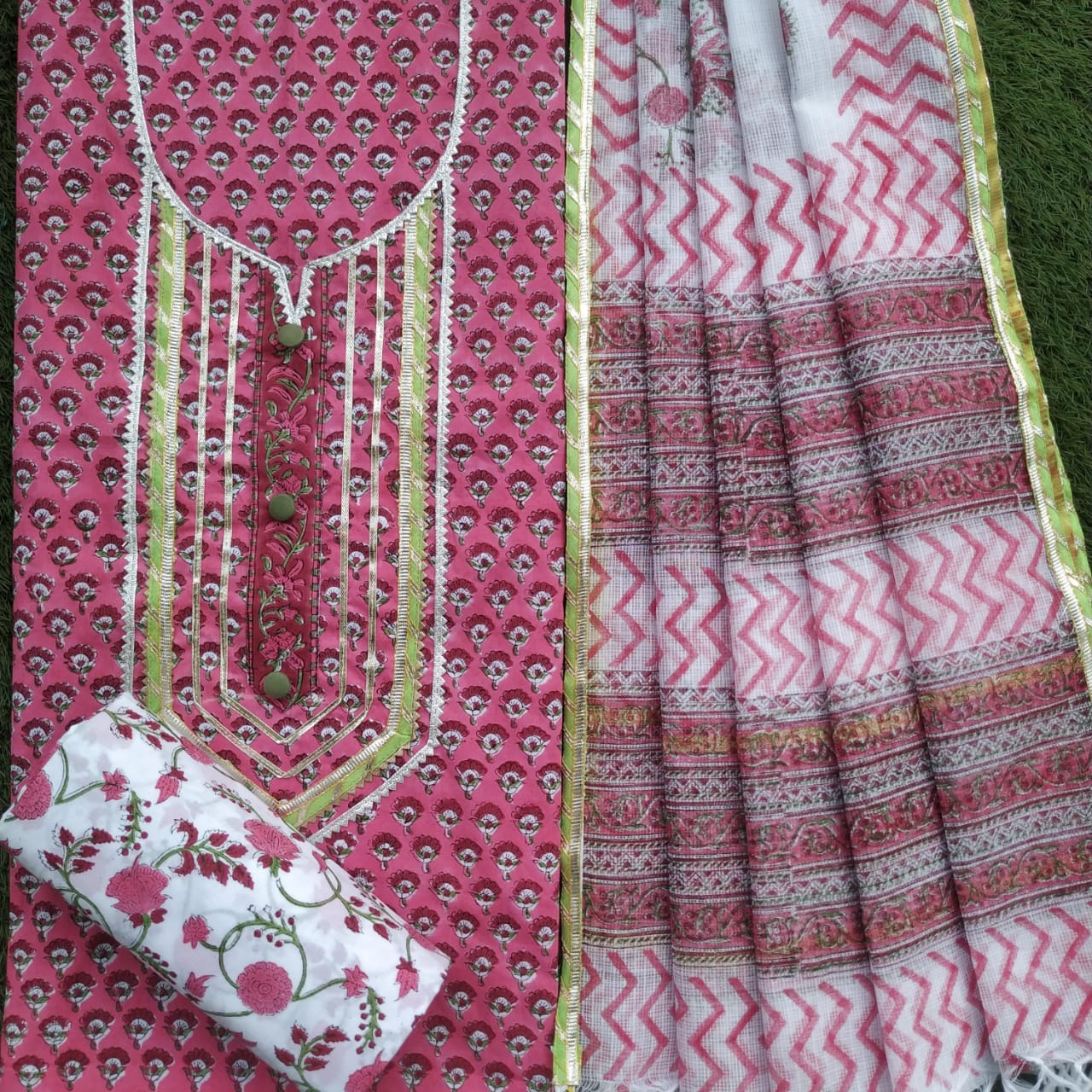 shop unstitched hand block print gota work suits