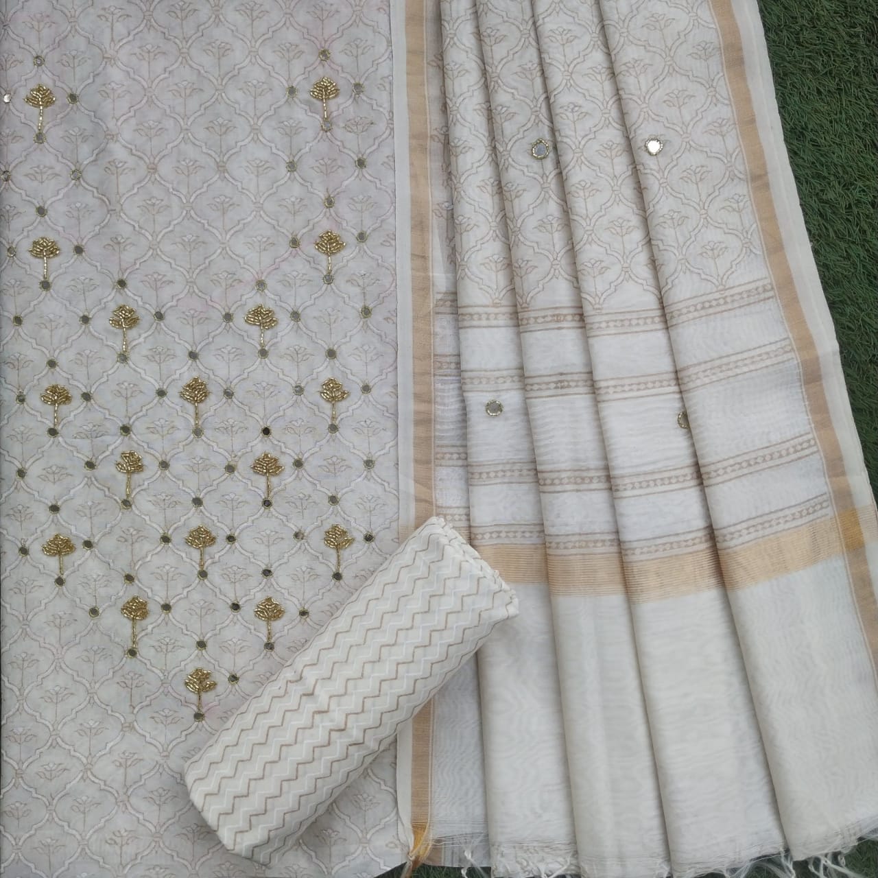Shop unstitched chanderi silk suit sets (GOTA267)