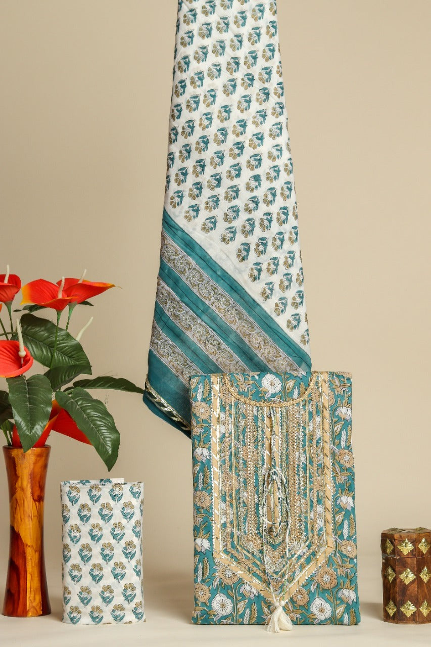 Shop gota work suit sets with mulmul dupatta online (GOTA281MUL)