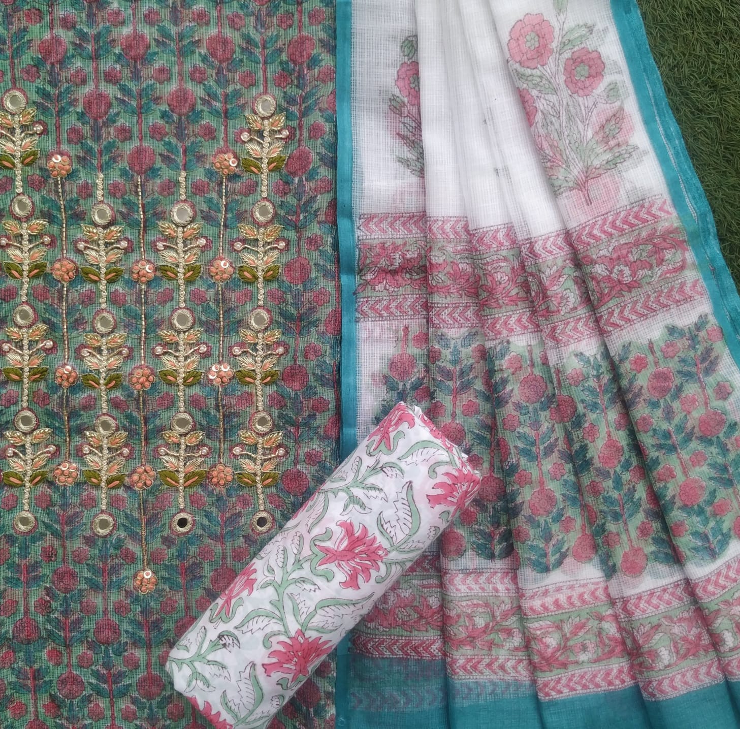 Shop unstitched hand work kota doria suit sets (GOTA350)