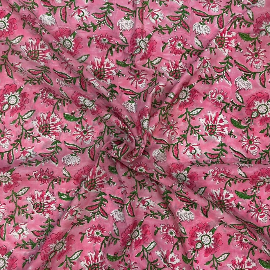 Shop hand block printed muslin silk fabric in jaipur  [cut- 5 meters] (MSF02)