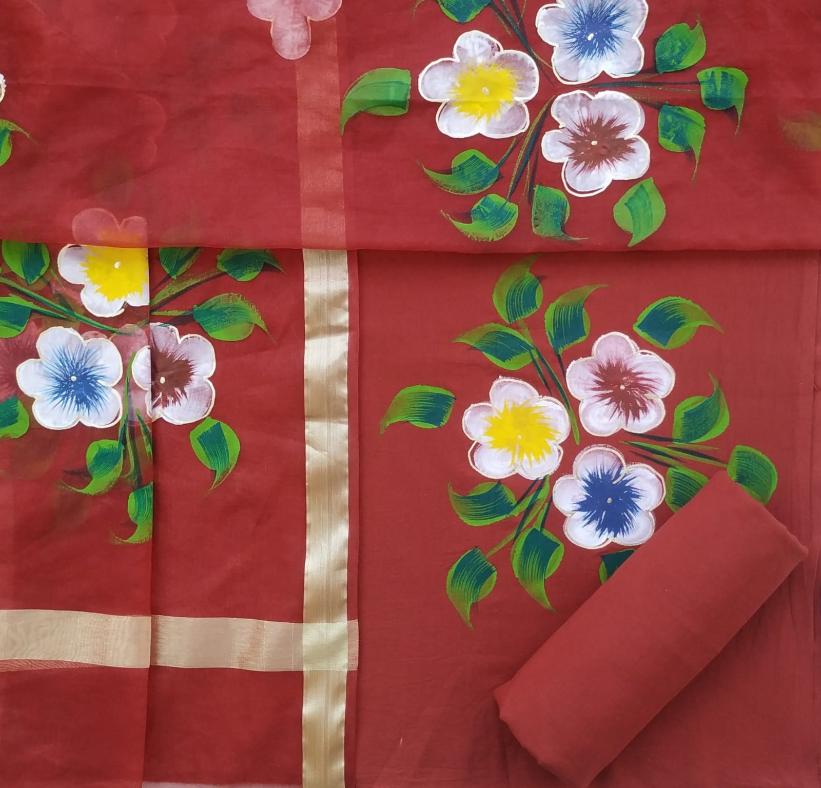 Shop unstitched hand painted cotton suit sets (ORG168)