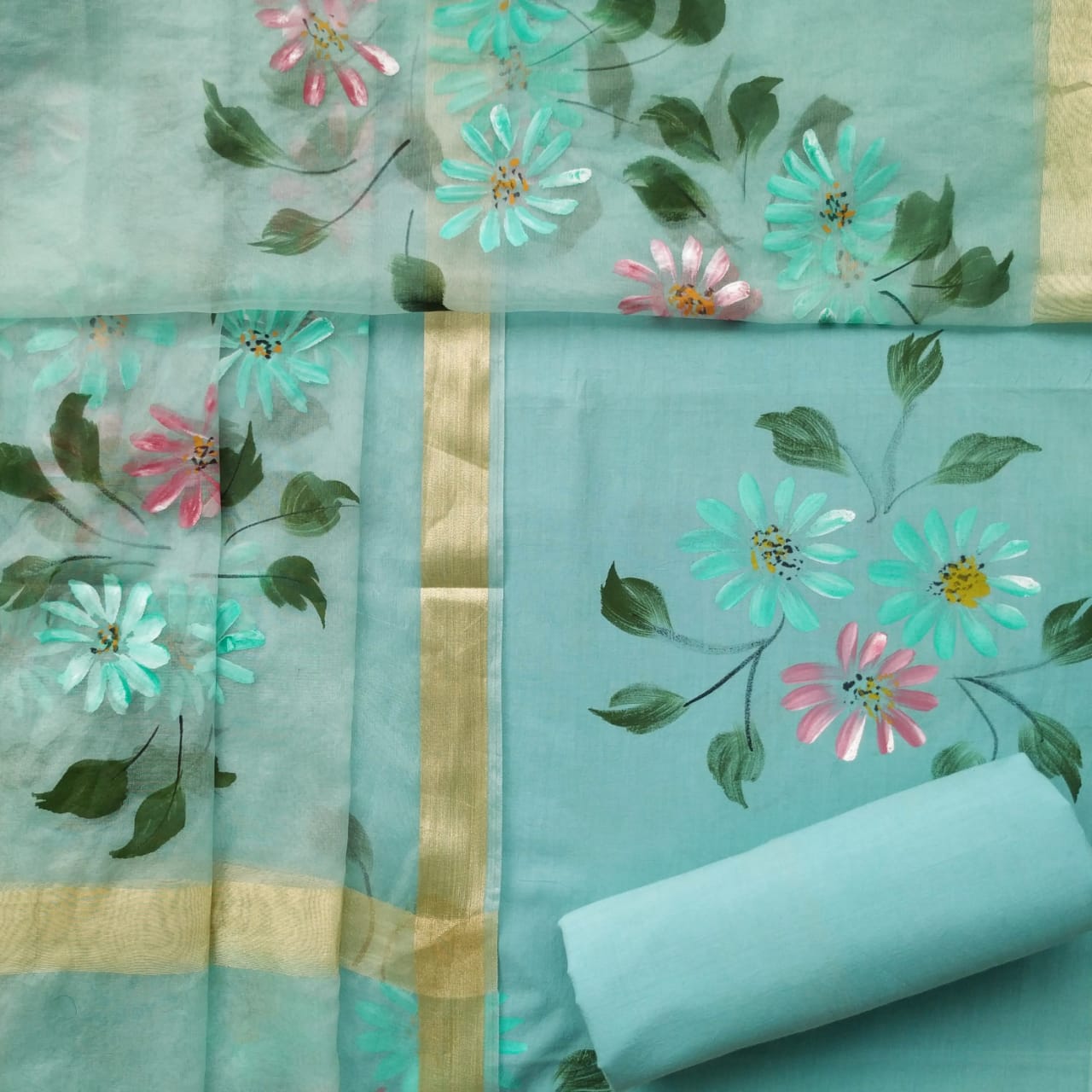 Shop unstitched hand painted cotton suit material (ORG205)