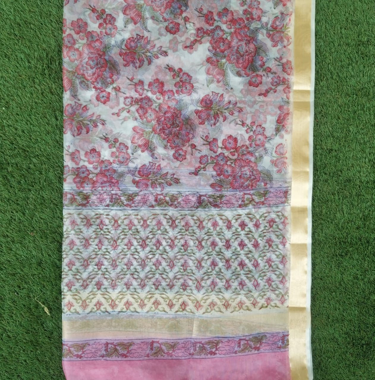 Shop Unstitched Hand Block Print Pure Cotton Suits with Organza Dupatta (ORG90)