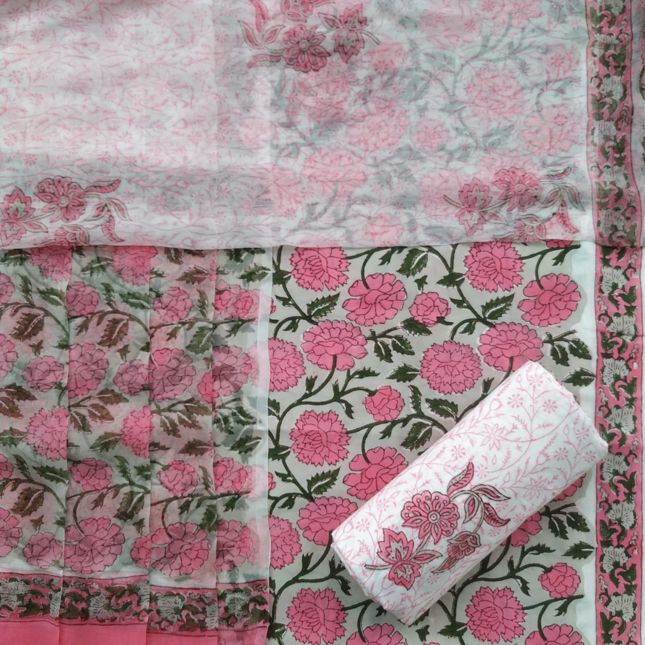 Shop Hand Block Print Pure Cotton Suits online with Chiffon Dupatta (PCHF238)