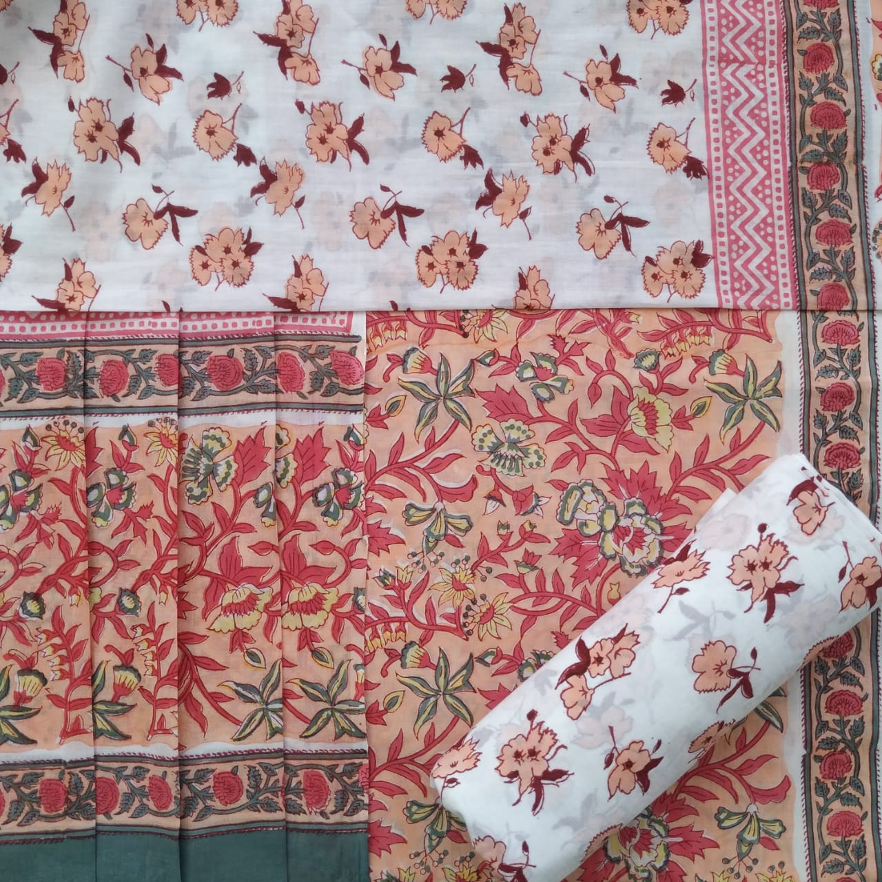 Shop Hand Block Print Pure Cotton Suits with Mulmul Dupatta (PRMUL199)