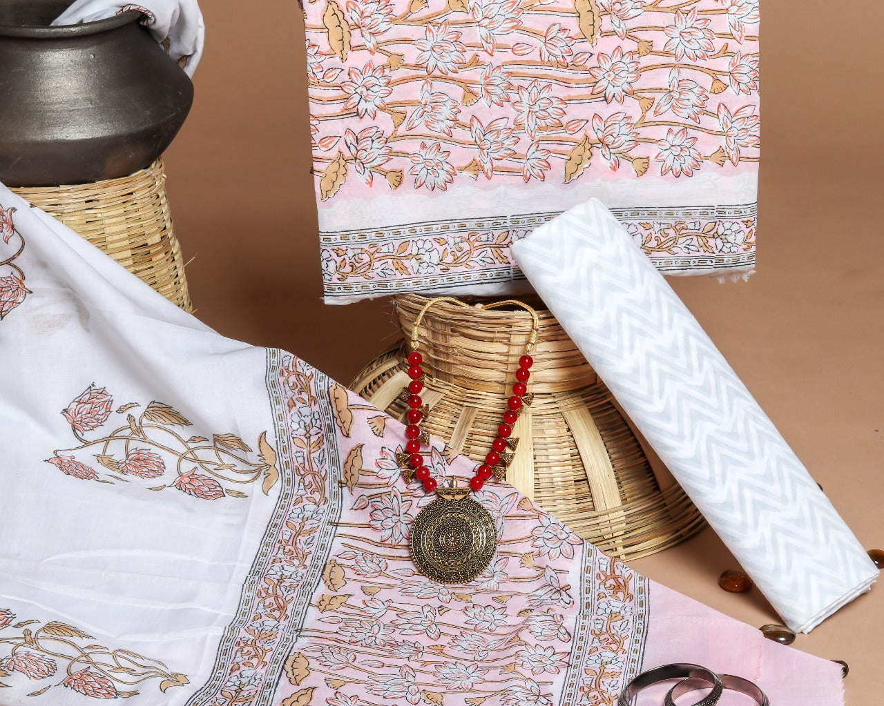 Shop Unstitched Pure Cotton Suits with Mulmul Dupatta (PRMUL85)