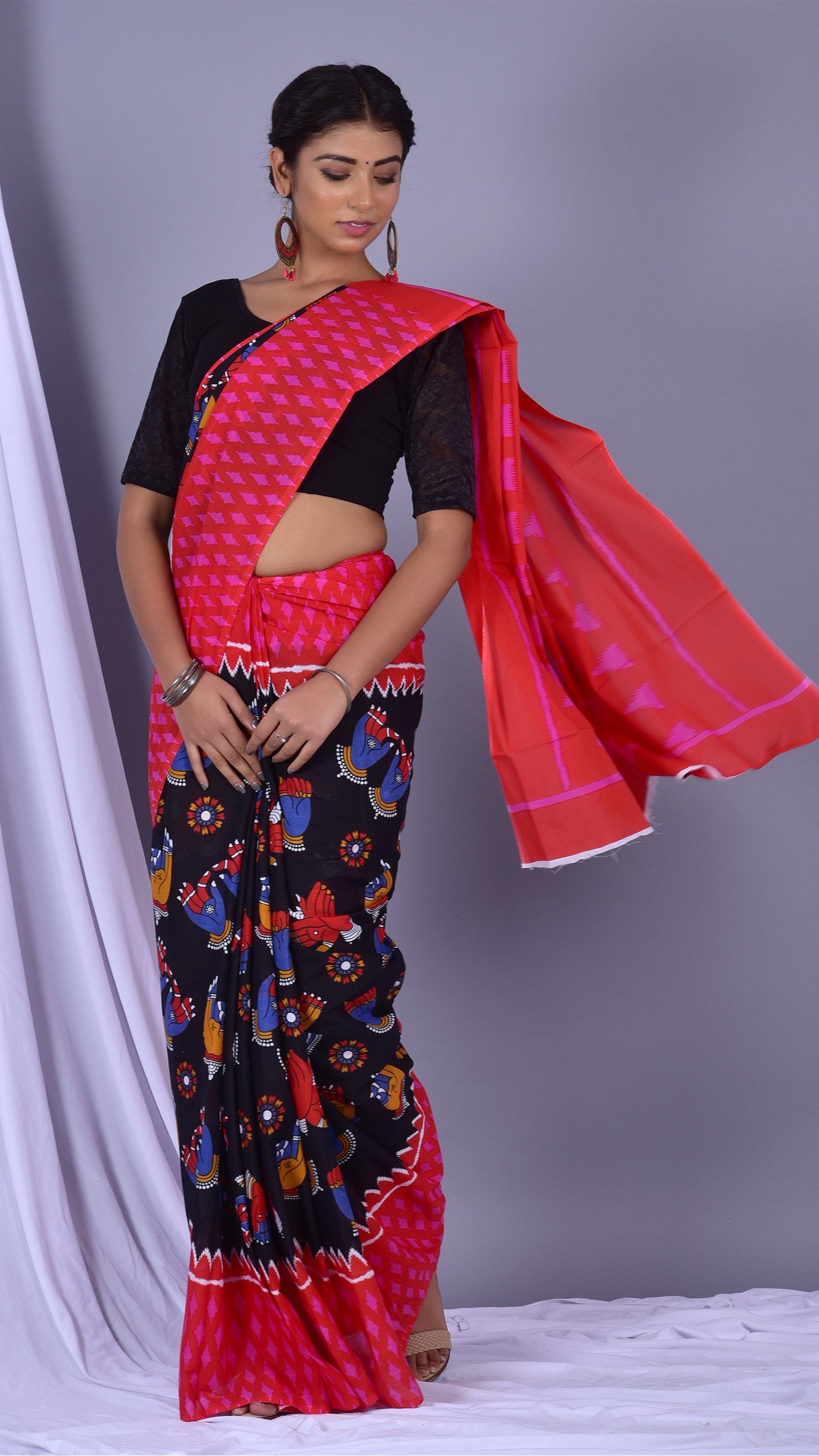 Kalamkari Print Pure Cotton Mulmul Sarees (RMULSAR08) - ShalviFashion