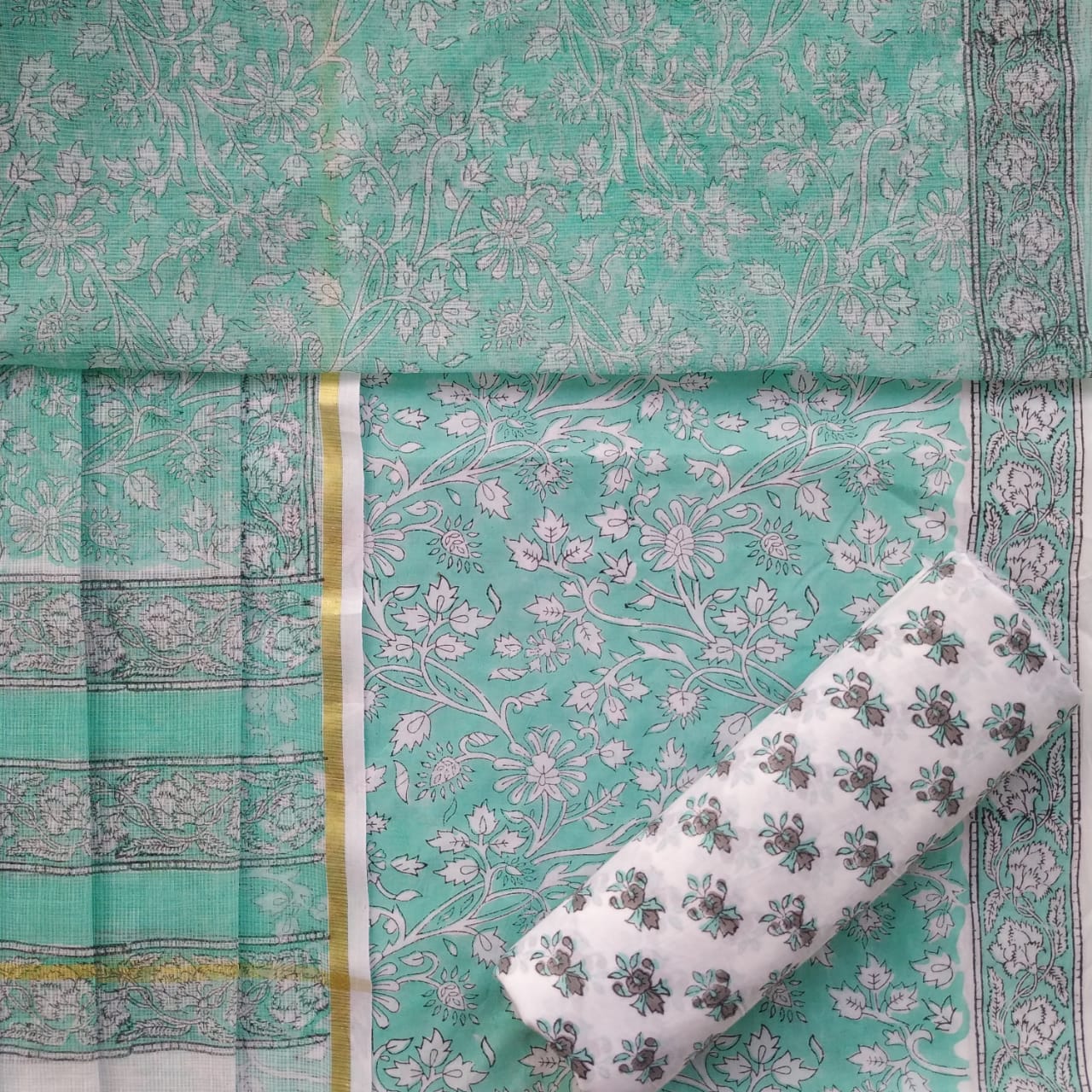 shop unstitched cotton suits with kota doria dupatta online