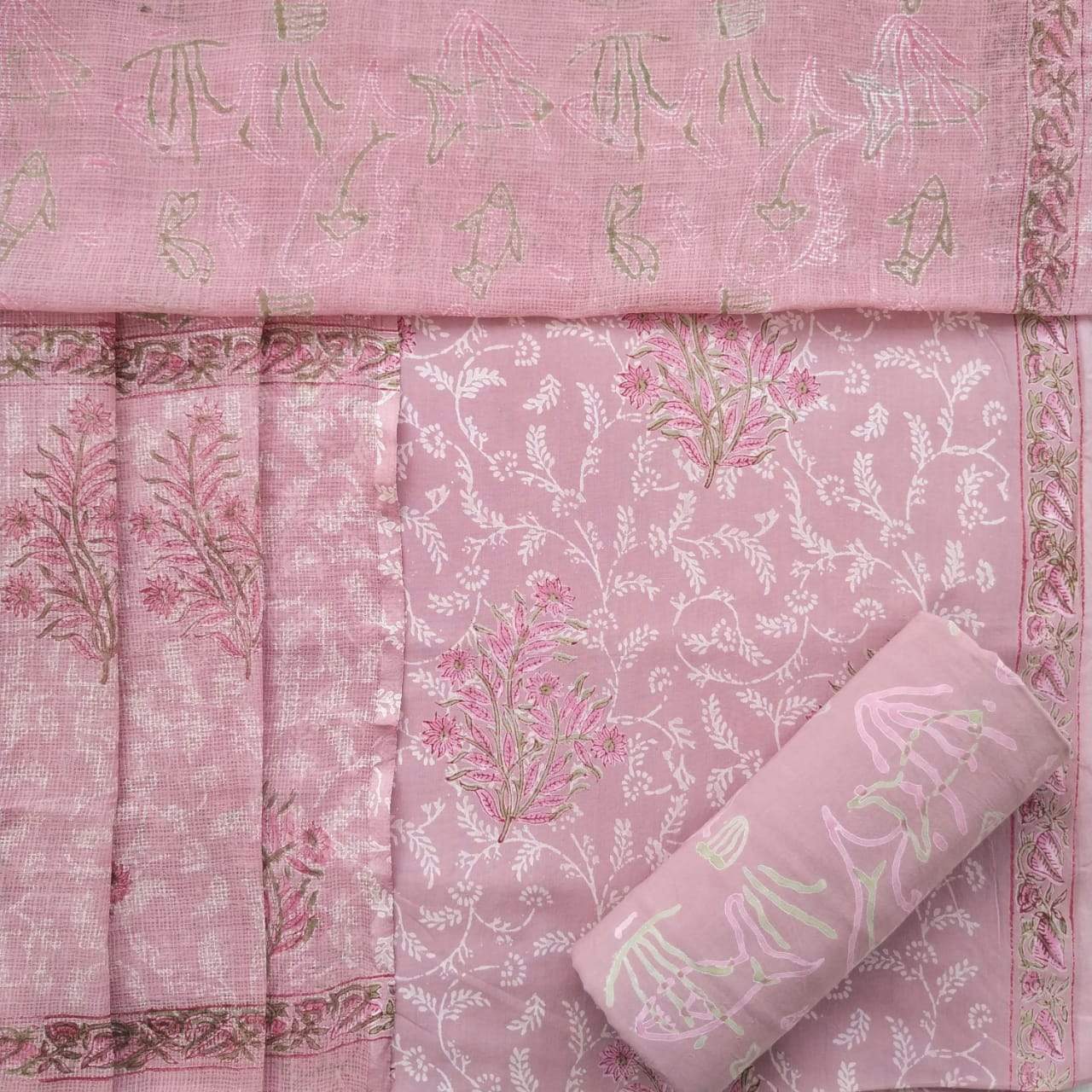 Shop Unstitched Hand Block Print Pure Cotton Suits with Kota Doria Dupatta (T3CKD384)