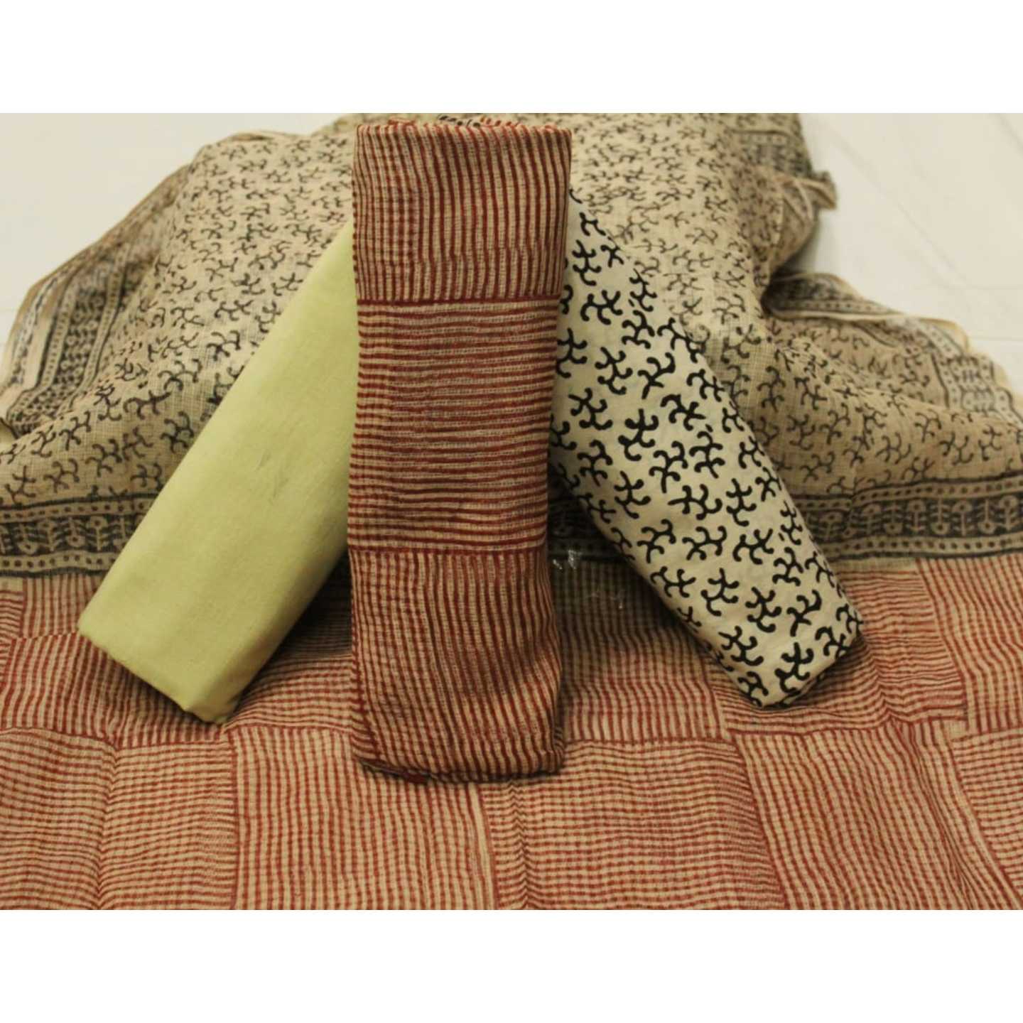 Shalvi Hand Block Printed Premium Kota Doriya 4 piece Suit Material (4PKD13) - ShalviFashion