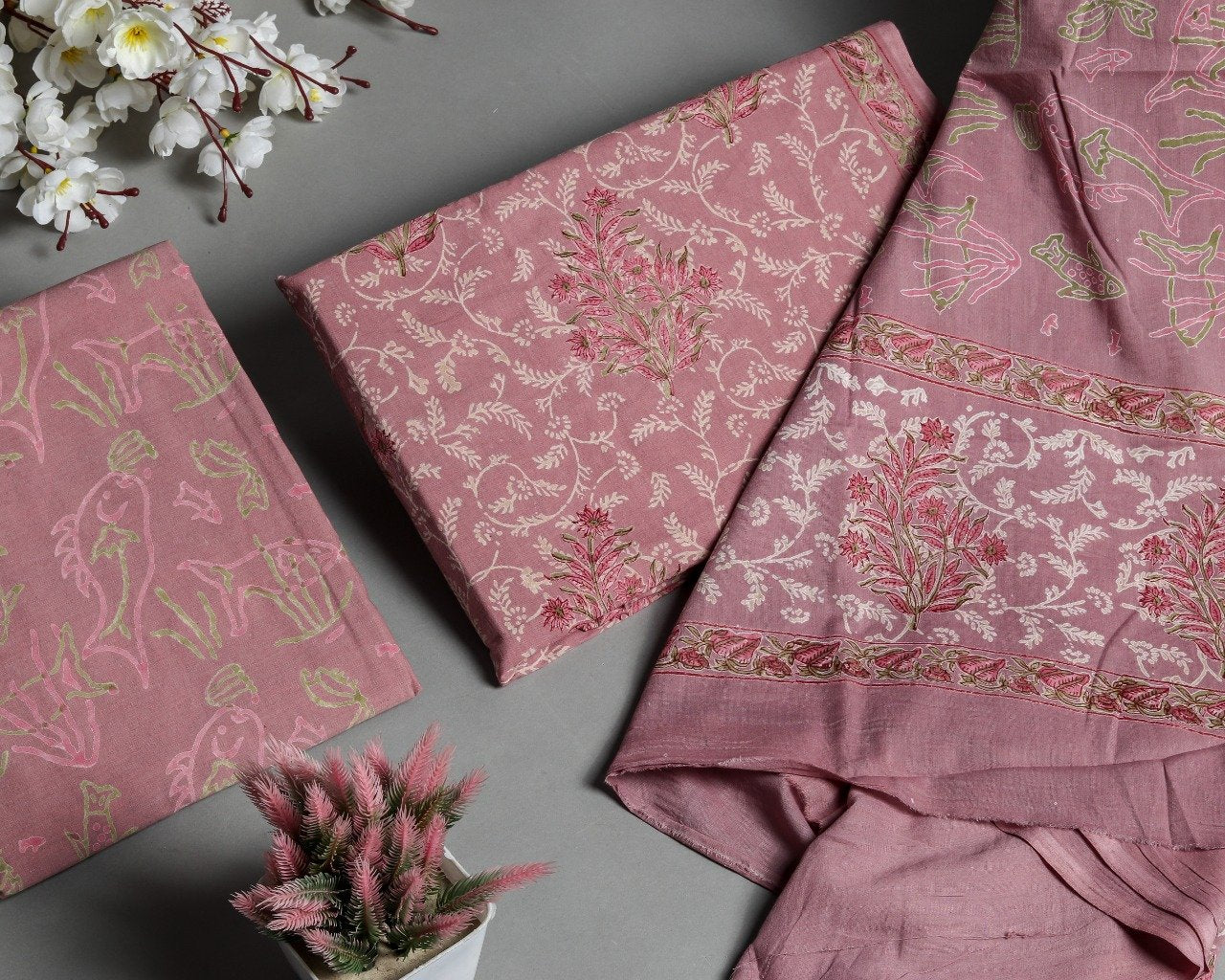shop hand block print cotton suit with mulmul dupatta